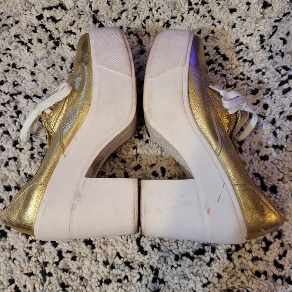 Bakers Gold Platform Lace Up Italy Ankle Chunky Heels - Picture 9 of 13